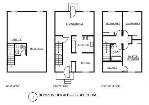 Floor plan for 3 beds, 1.5 baths, 1061 sqft